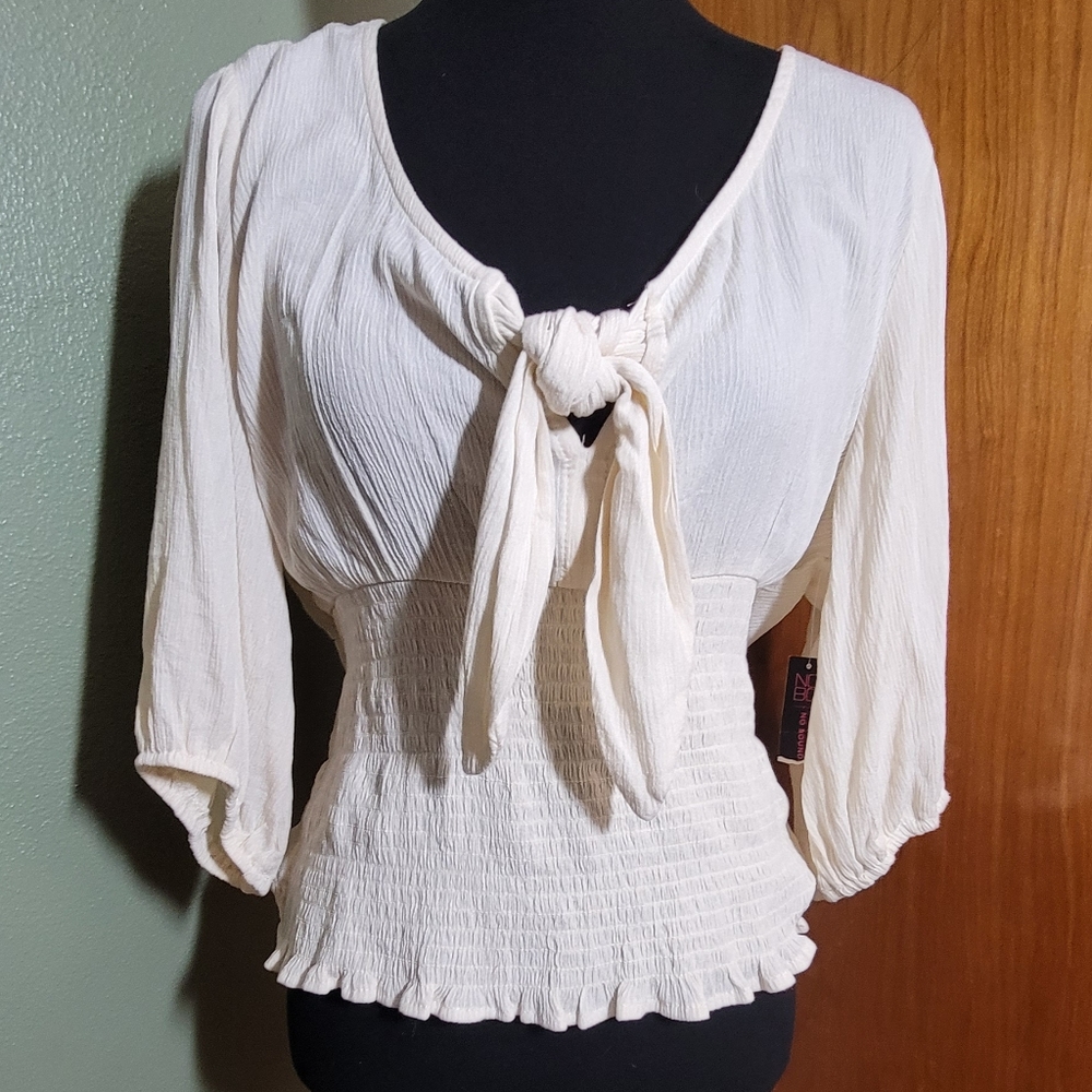 NWT No Boundaries cream tie front blouse XXL
